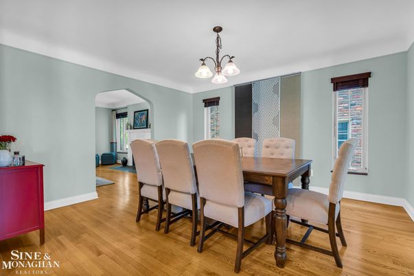 Dining room, Interior, Pendant Lights, Wood Texture Flooring