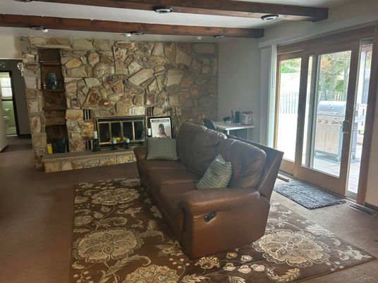 Fireplace, Interior, Living room, Stone Walls, Wooden Beams