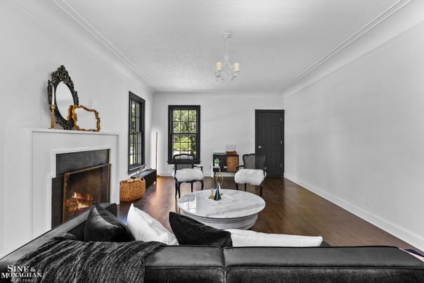 Chandelier, Fireplace, Interior, Living room, Wood Texture Flooring