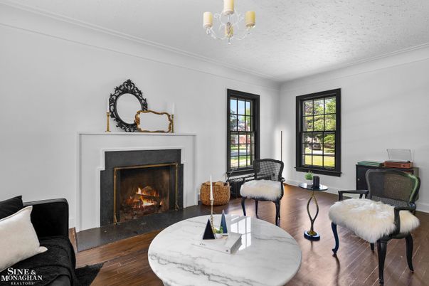 Chandelier, Fireplace, Interior, Wood Texture Flooring