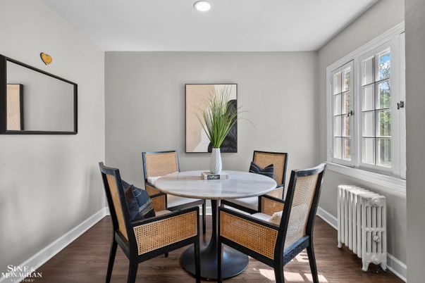 Dining room, Interior, Recessed Lighting, Wood Texture Flooring