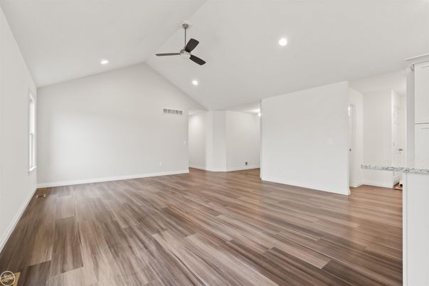 Empty room, Interior, Recessed Lighting, Wood Texture Flooring