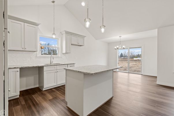 Interior, Kitchen, Pendant Lights, Wood Texture Flooring