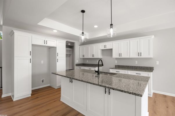 Interior, Kitchen, Pendant Lights, Recessed Lighting, Wood Texture Flooring