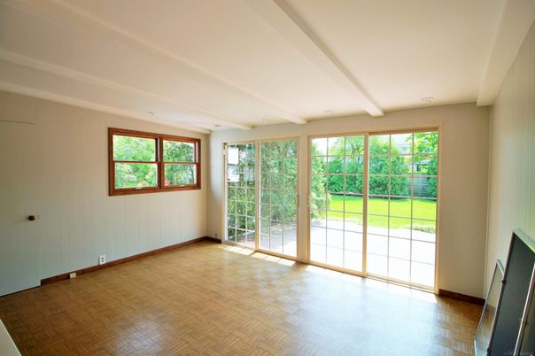 Empty room, Fireplace, Interior, Recessed Lighting, Wood Texture Flooring