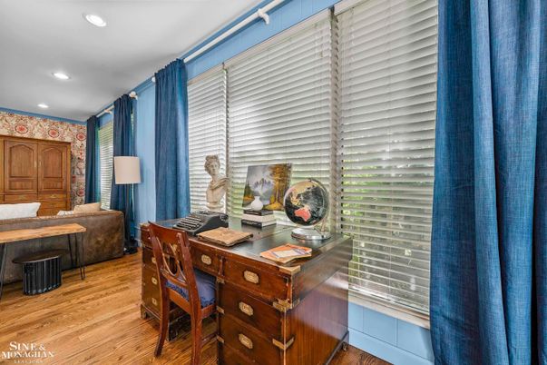 Home Office, Interior, Recessed Lighting, Wood Texture Flooring