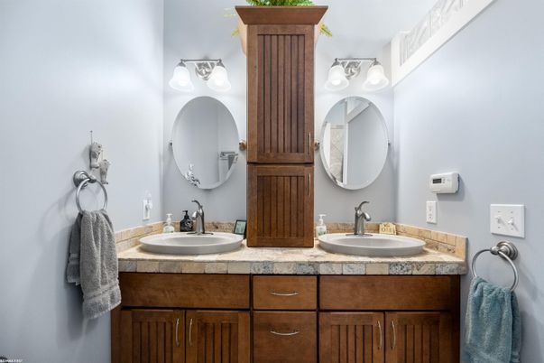 Bathroom, Dual Sink Vanities, Interior, Tile Countertops