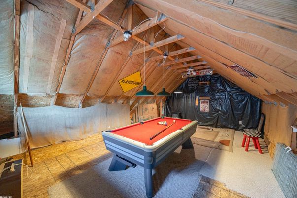 Billiard Table, Game Room, Interior, Wooden Beams, Wooden Walls