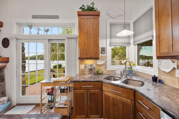 Interior, Kitchen, Pendant Lights, Water, Wood Texture Flooring