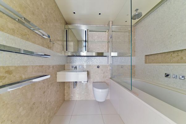 Bathroom, Glass Shower, Interior, Recessed Lighting
