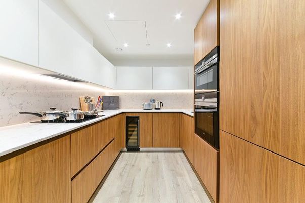 Interior, Kitchen, Recessed Lighting, Wood Texture Flooring