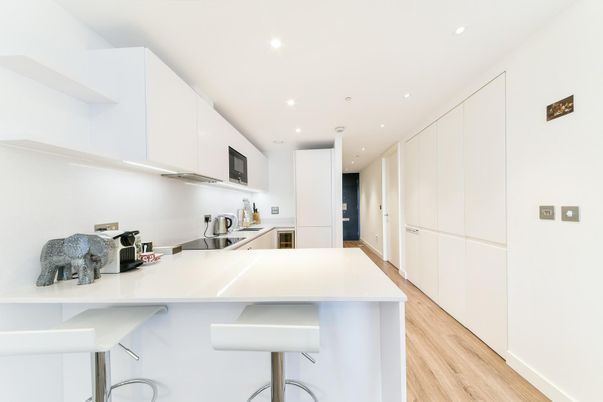Interior, Kitchen, Recessed Lighting, Wood Texture Flooring