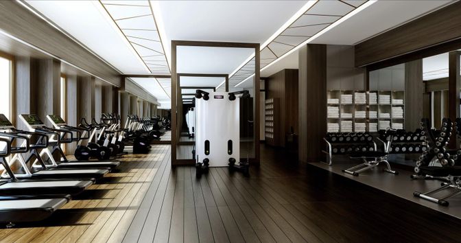 Fitness Equipment, Gym, Interior, Wood Texture Flooring