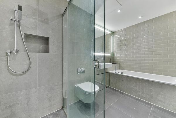 Bathroom, Glass Shower, Interior, Recessed Lighting