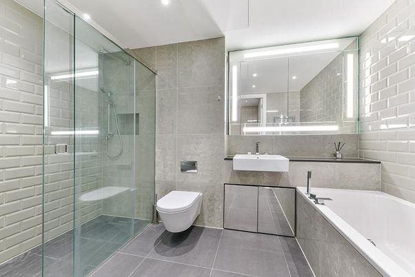 Bathroom, Glass Shower, Interior, Recessed Lighting