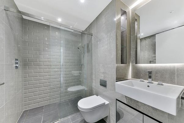 Bathroom, Glass Shower, Interior, Recessed Lighting