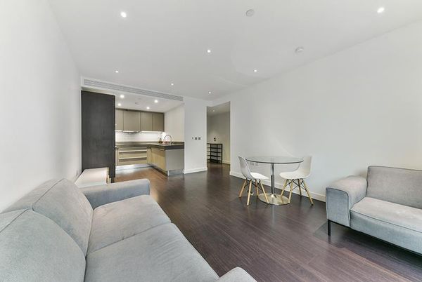 Dining room, Interior, Kitchen, Living room, Recessed Lighting, Stainless Steel Appliances, Wood Texture Flooring
