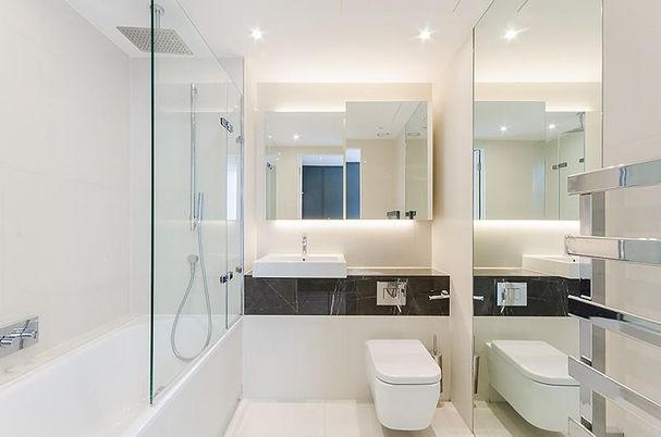 Bathroom, Glass Shower, Interior, Recessed Lighting