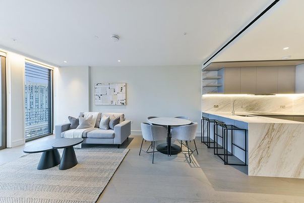 Dining room, Interior, Kitchen, Living room, Marble Walls, Recessed Lighting