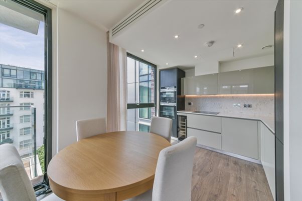 Dining room, Interior, Kitchen, Recessed Lighting, Stainless Steel Appliances, Wood Texture Flooring