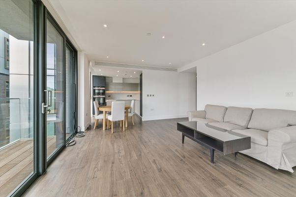 Dining room, Interior, Kitchen, Living room, Recessed Lighting, Stainless Steel Appliances, Wood Texture Flooring