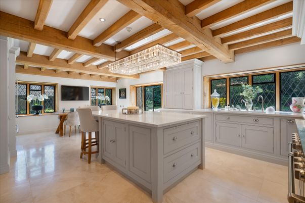 Chandelier, Dining room, Interior, Kitchen, Recessed Lighting, Wooden Beams
