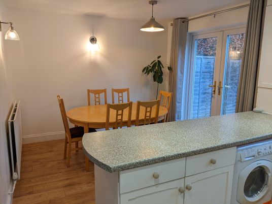 Dining room, Interior, Pendant Lights, Washer, Wood Texture Flooring