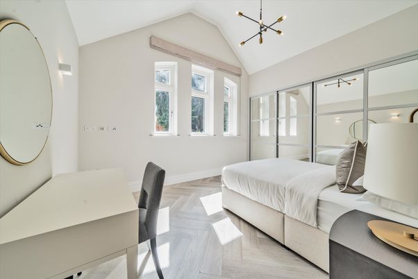 Bedroom, Interior, Pendant Lights, Wood Texture Flooring