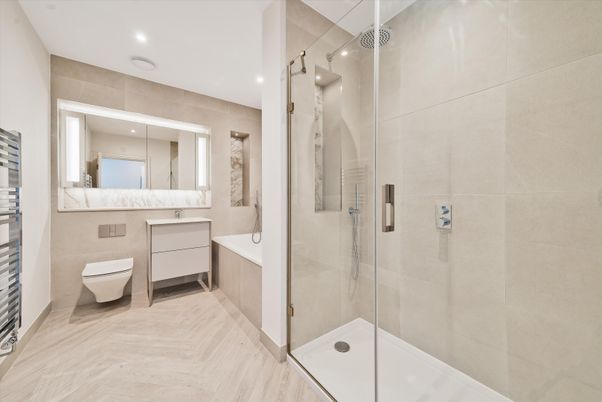 Bathroom, Glass Shower, Interior, Recessed Lighting