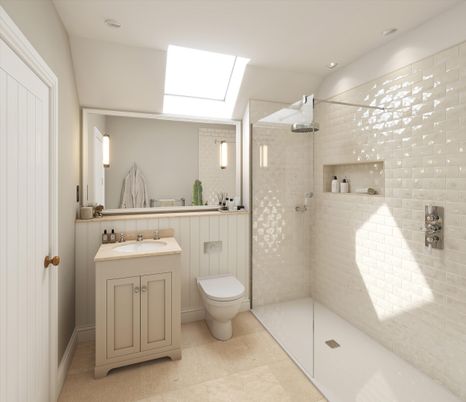 Bathroom, Glass Shower, Interior, Recessed Lighting