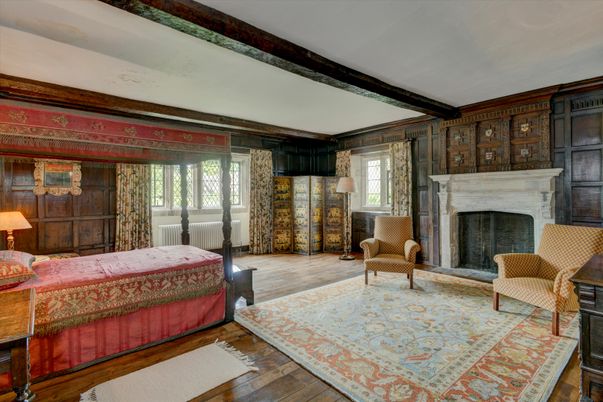 Bedroom, Fireplace, Interior, Wood Texture Flooring