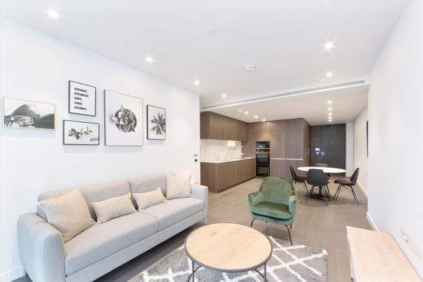 Dining room, Interior, Kitchen, Living room, Recessed Lighting, Stainless Steel Appliances, Wood Texture Flooring