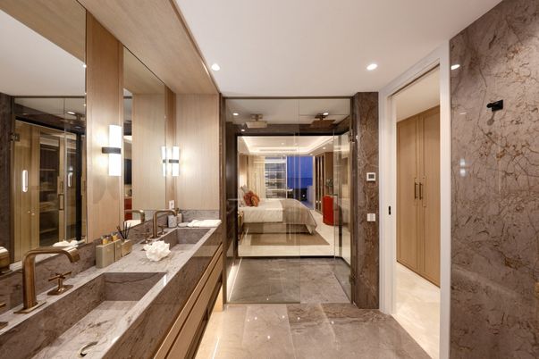 Bathroom, Bedroom, Interior, Marble Walls, Recessed Lighting