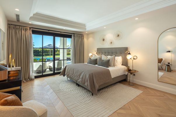 Bedroom, Interior, Recessed Lighting, Wood Texture Flooring
