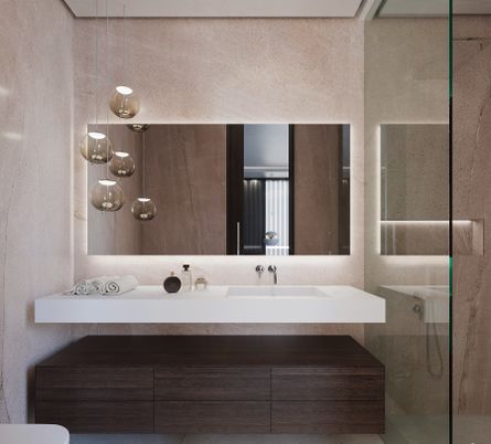 Bathroom, Glass Shower, Interior, Pendant Lights