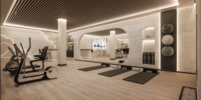 Fitness Equipment, Interior, Wood Texture Flooring