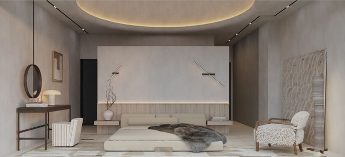 Bedroom, Interior, Pendant Lights, Recessed Lighting