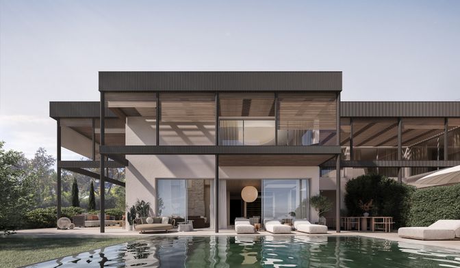Exterior, Facade, Pool, Modern