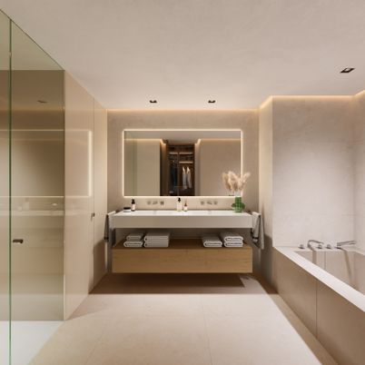 Bathroom, Dual Sink Vanities, Interior, Recessed Lighting