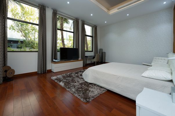 Bedroom, Interior, Recessed Lighting, Wood Texture Flooring