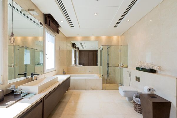 Bathroom, Dual Sink Vanities, Glass Shower, Interior, Recessed Lighting