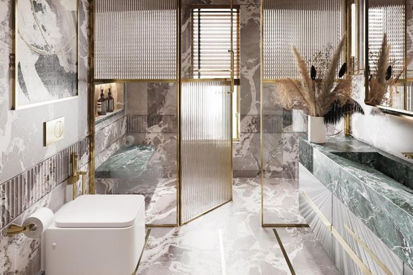Bathroom, Glass Shower, Interior, Marble