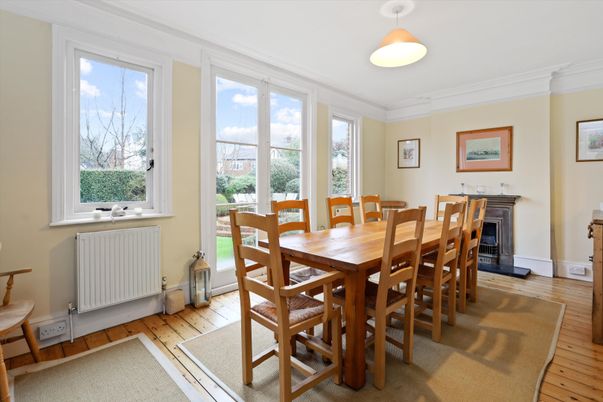 Dining room, Interior, Pendant Lights, Wood Texture Flooring