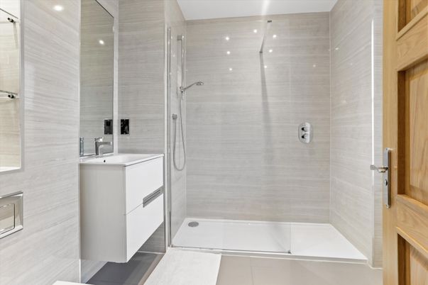 Bathroom, Glass Shower, Interior, Recessed Lighting