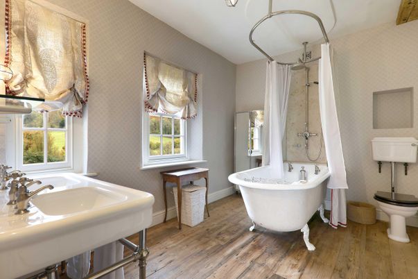 Bathroom, Free Standing Baths, Interior, Wood Texture Flooring