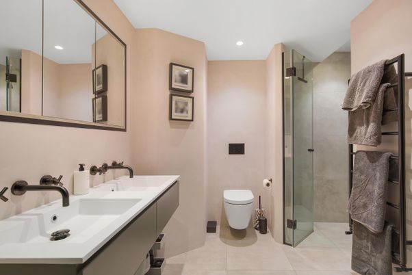 Bathroom, Glass Shower, Interior, Recessed Lighting