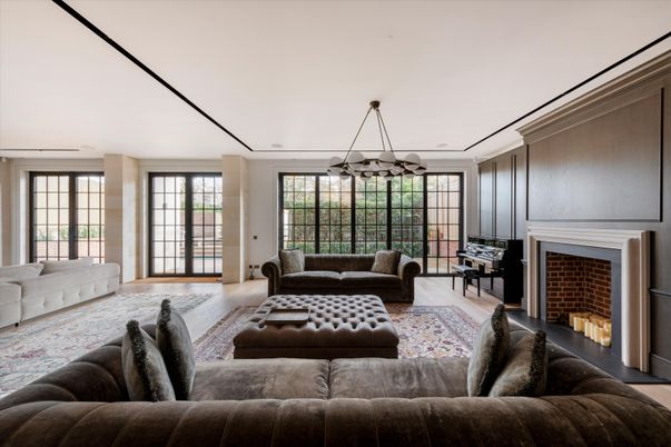 Fireplace, Interior, Living room, Pendant Lights, Piano, Wood Texture Flooring