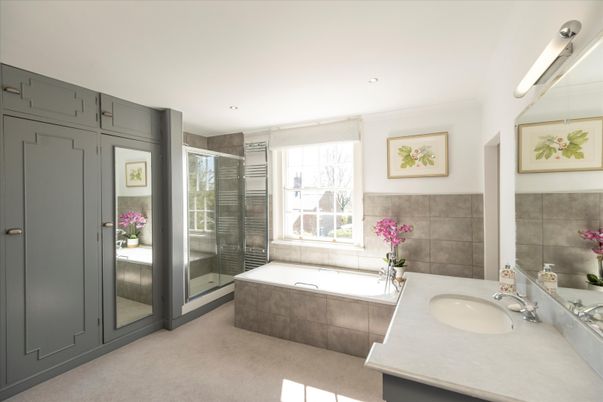 Bathroom, Dual Sink Vanities, Glass Shower, Interior, Recessed Lighting