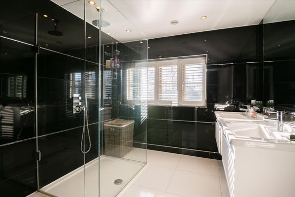 Bathroom, Glass Shower, Interior, Recessed Lighting