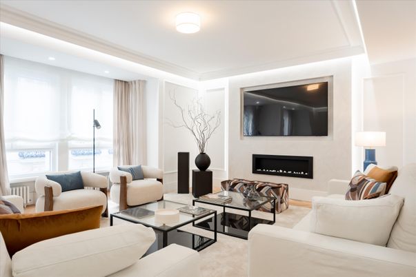 Fireplace, Interior, Living room, Recessed Lighting